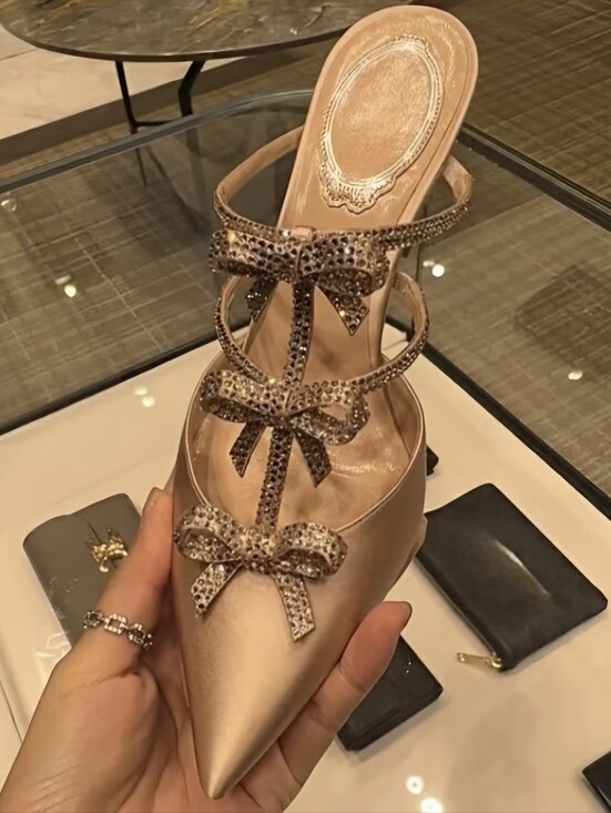 Shoes - Style Water Toe Sandals with Thin Heels, Fairy Style, Pointed Toe, Mules
